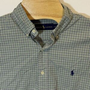 Ralph Lauren Men's Large‎ Green/ Purple Plaid Long Sleeve Button Front Shirt